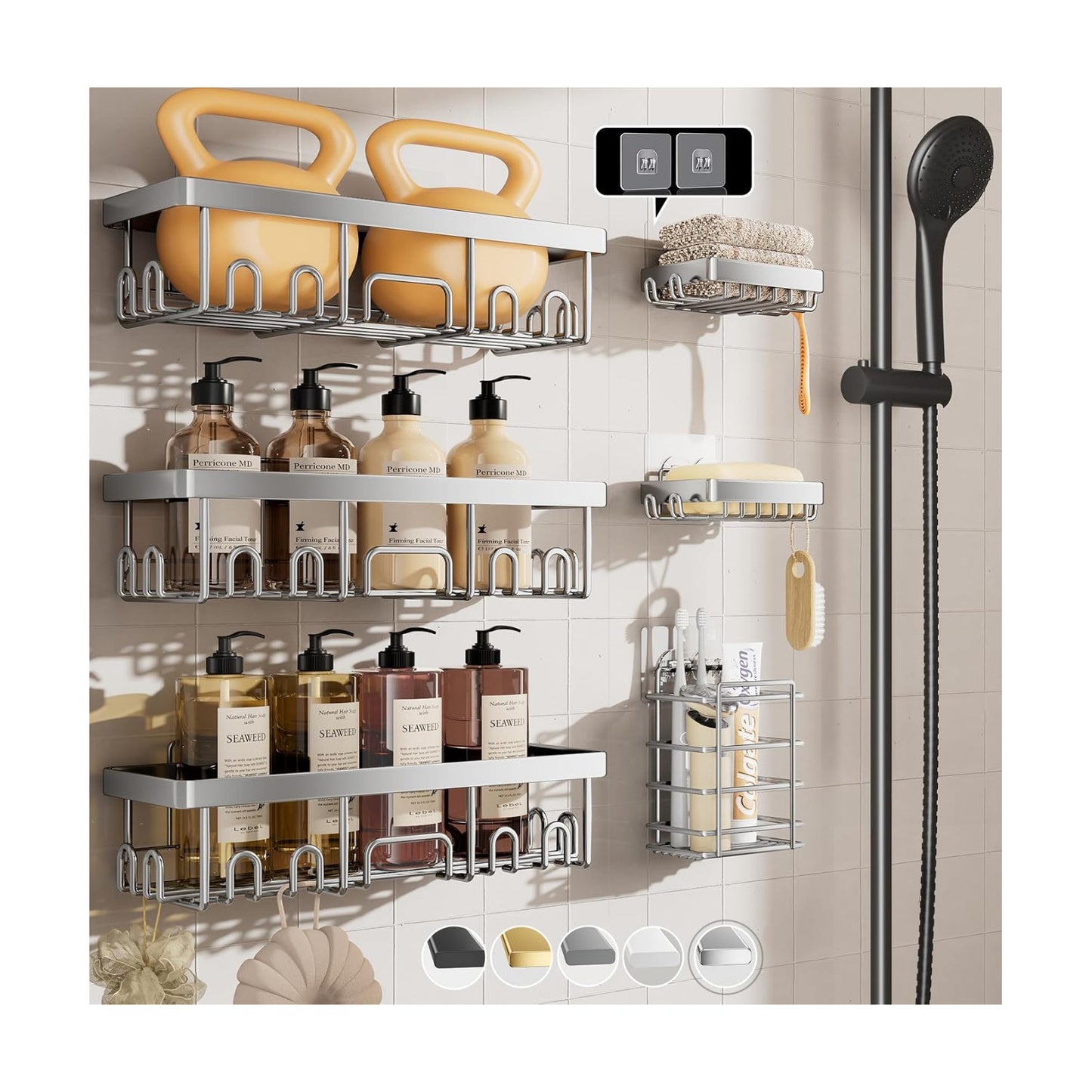Veken Shower Caddy 6-Pack, Family Choice Award Winner, Large Wall Mounted Shower Rack, Bathroom Shelves Over Toilet