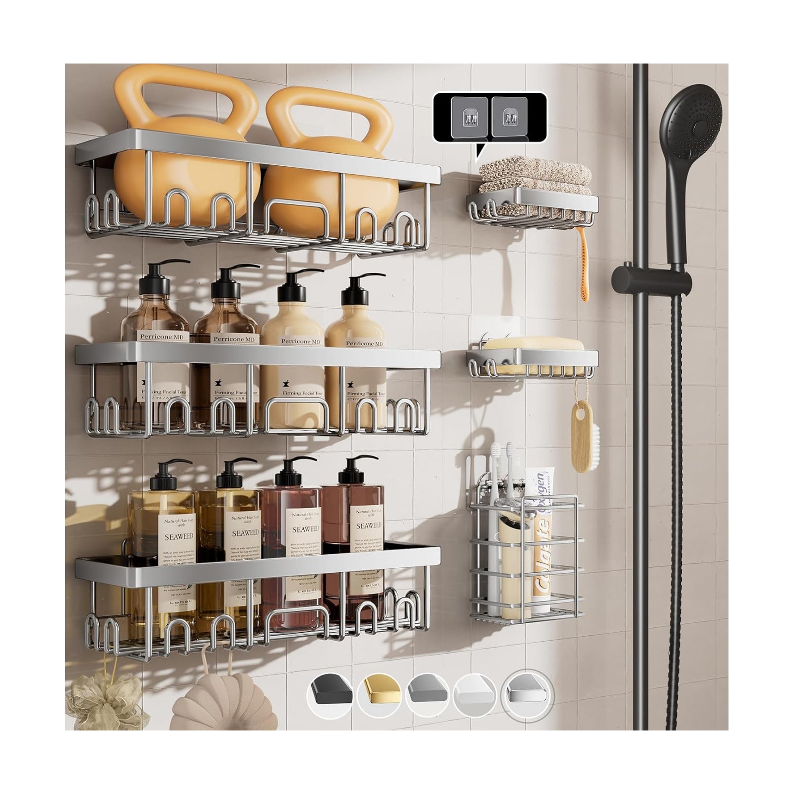 Veken Shower Caddy 6-Pack, Family Choice Award Winner, Large Wall Mounted Shower Rack, Bathroom Shelves Over Toilet