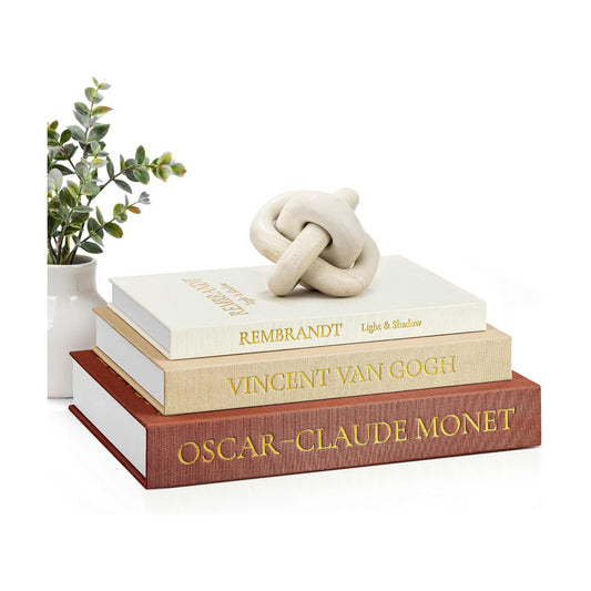 Linen Faux Books / Brown-beige-apricot / Set of 3