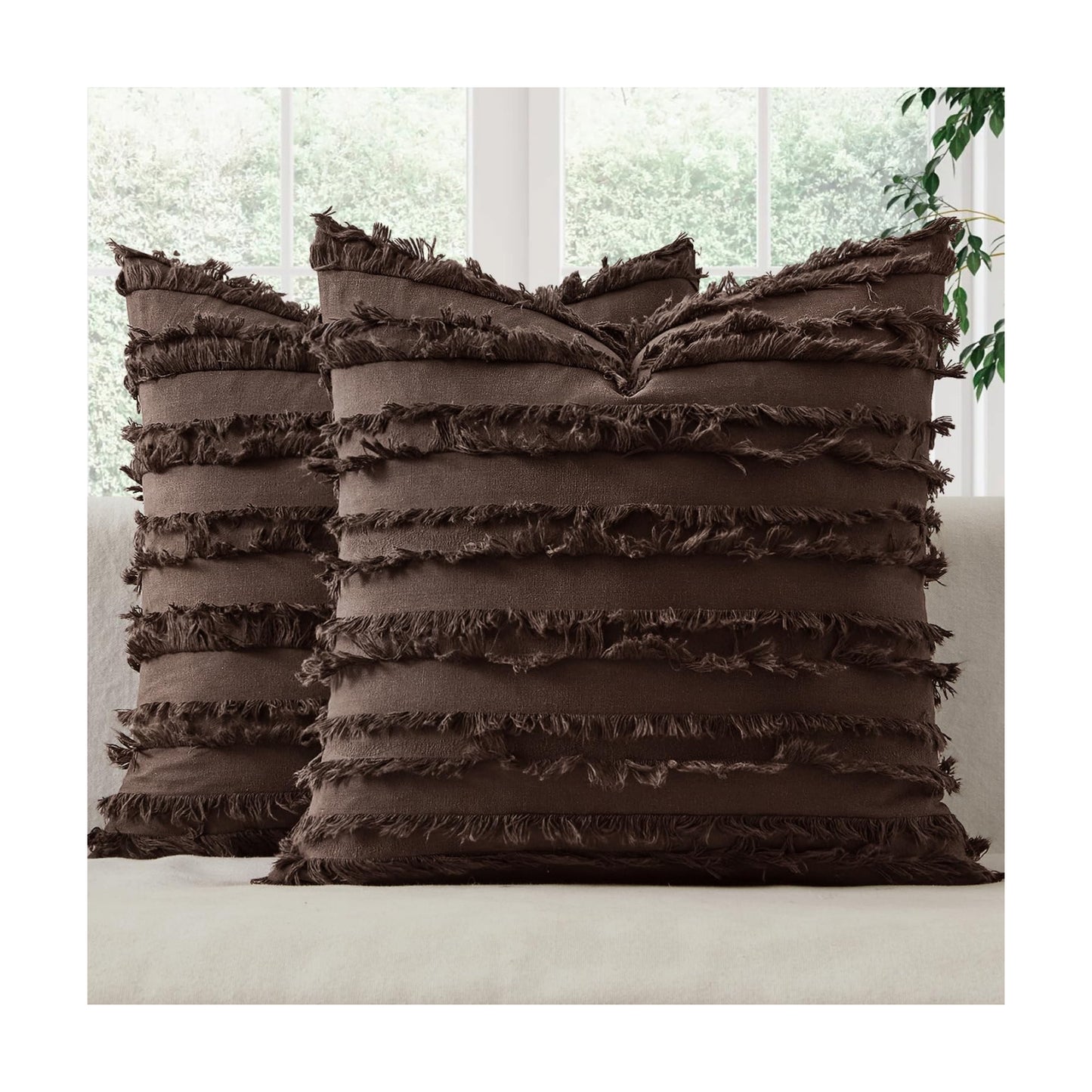 Decorative Boho Throw Pillow Covers Chocolate Modern Linen Striped / 18 x 18 / Dark Brown / Set of 2
