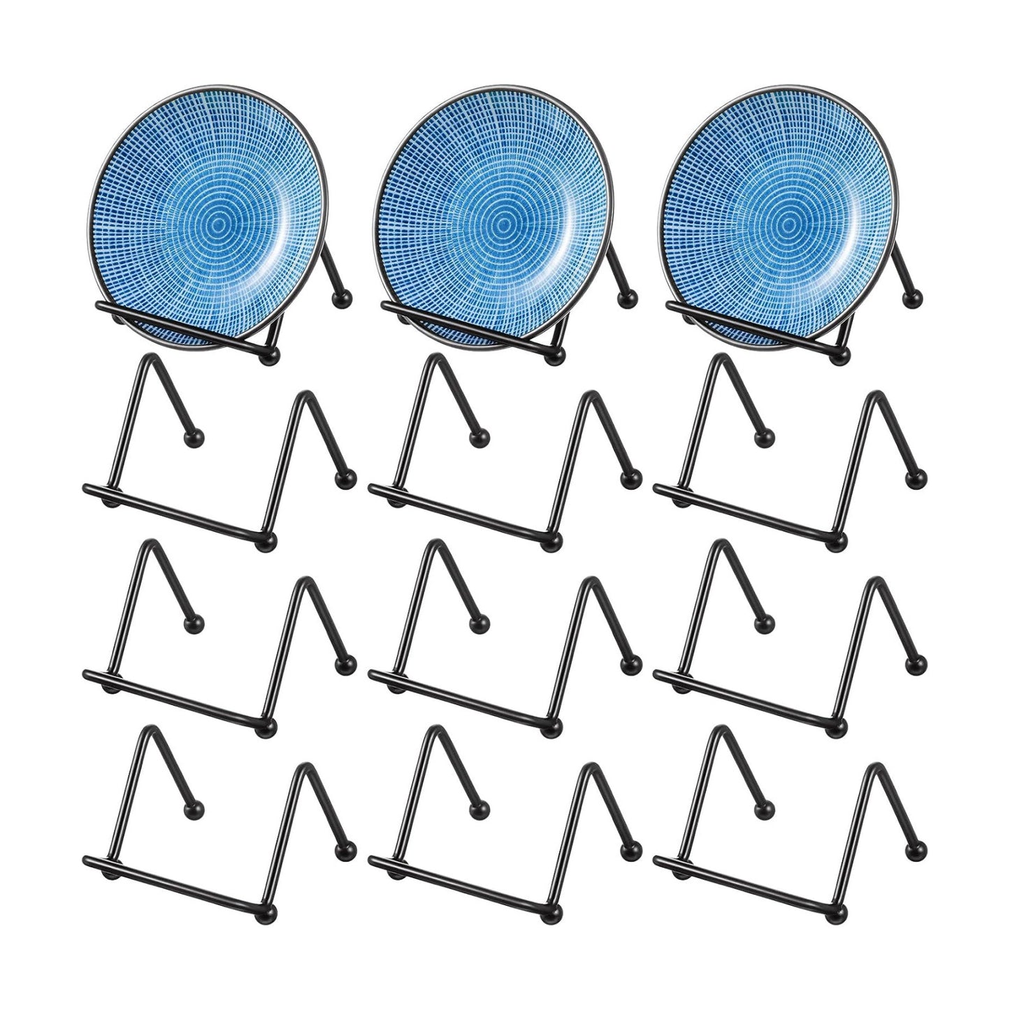 Small Plate Holder Display Stands Mini Metal Frame Stand for Picture / Black / 2 Inch / Set of 12