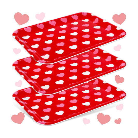 JarThenaAMCS 3Pcs Valentine' s Day Serving Trays Reusable Serving Dishes Red Pink Heart Decorative Platter for Wedding Party Sharing Snacks Fruits Dessert, 13 x 10 Inch