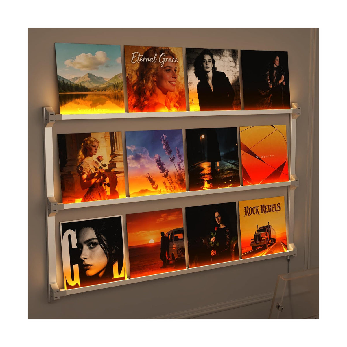 Vinyl Record Shelf Wall Mount with LED Lights, Floating Shelf for Vinyl Record Display, 51-INCH Aluminum Alloy Record