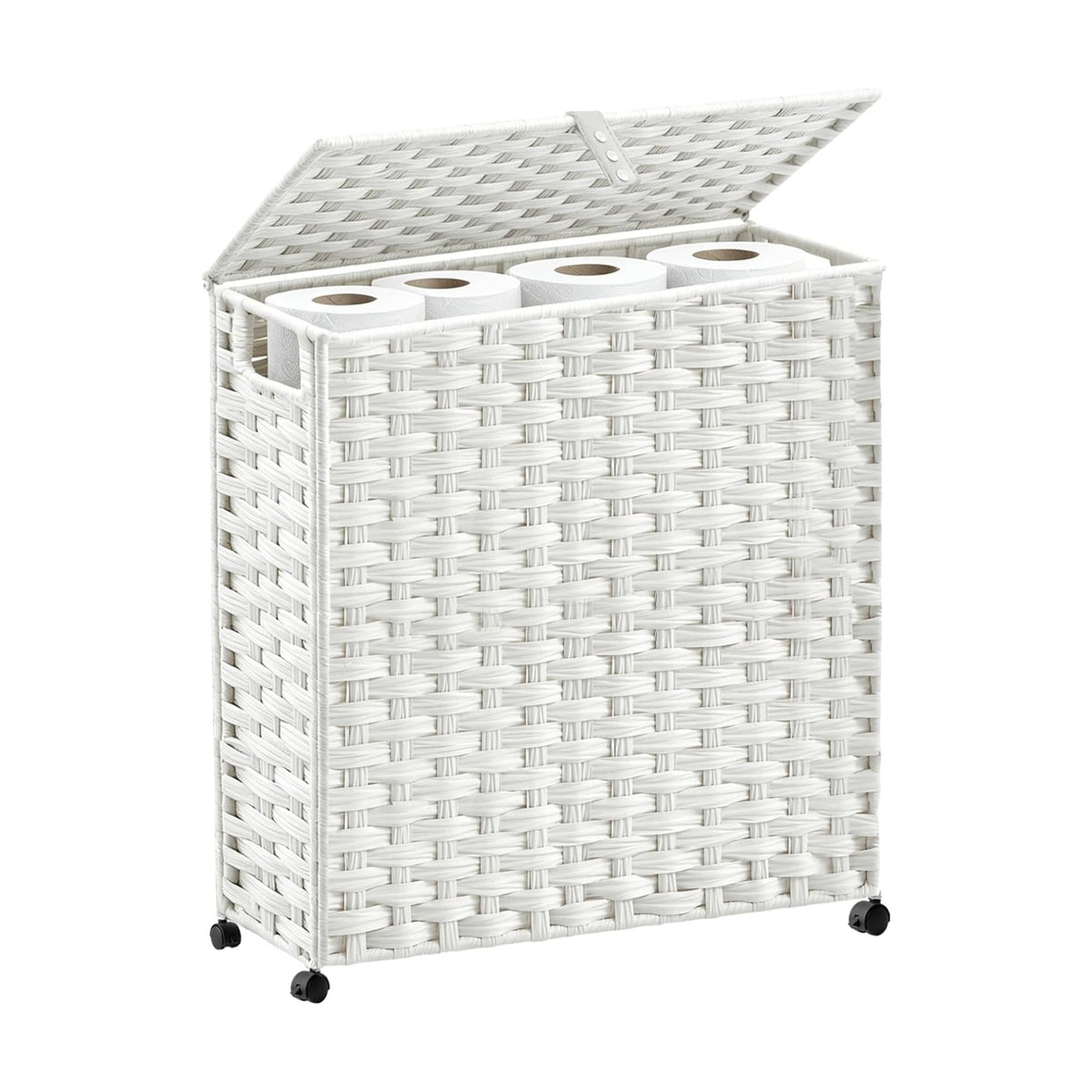Hiagnete Toilet Paper Storage Basket with Lid and Wheels, Rattan Toilet Paper Holder Storage, Toilet Paper Organizer