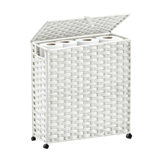 Hiagnete Toilet Paper Storage Basket with Lid and Wheels, Rattan Toilet Paper Holder Storage, Toilet Paper Organizer