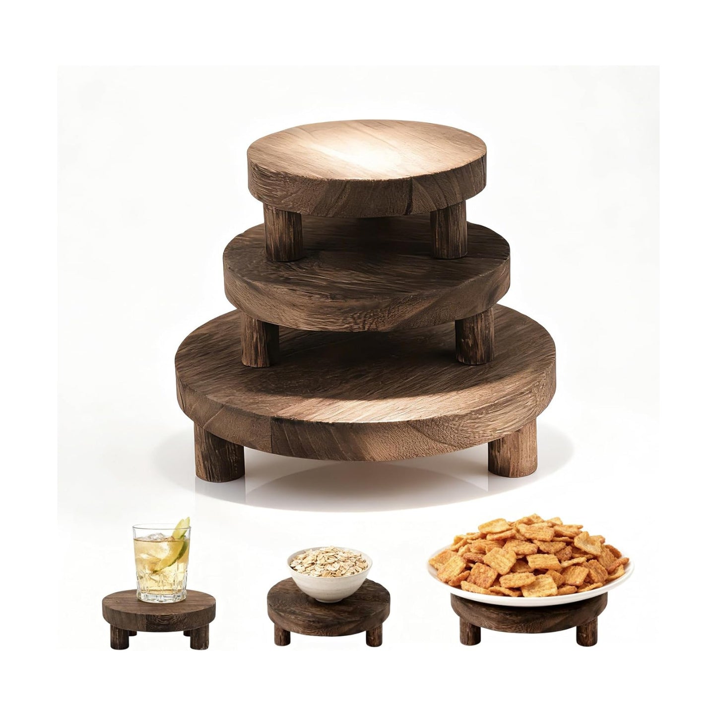 Wood Display Stand / Brown / Set of 3