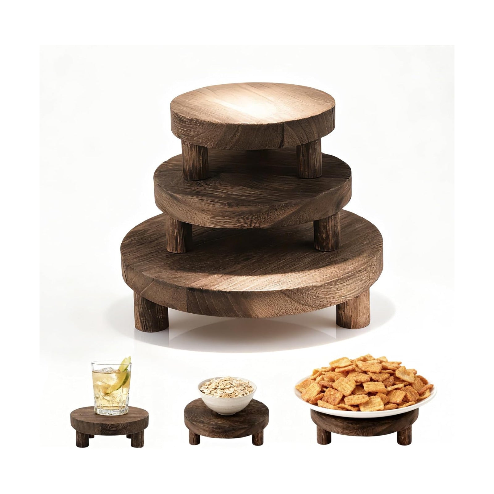 Wood Display Stand / Brown / Set of 3