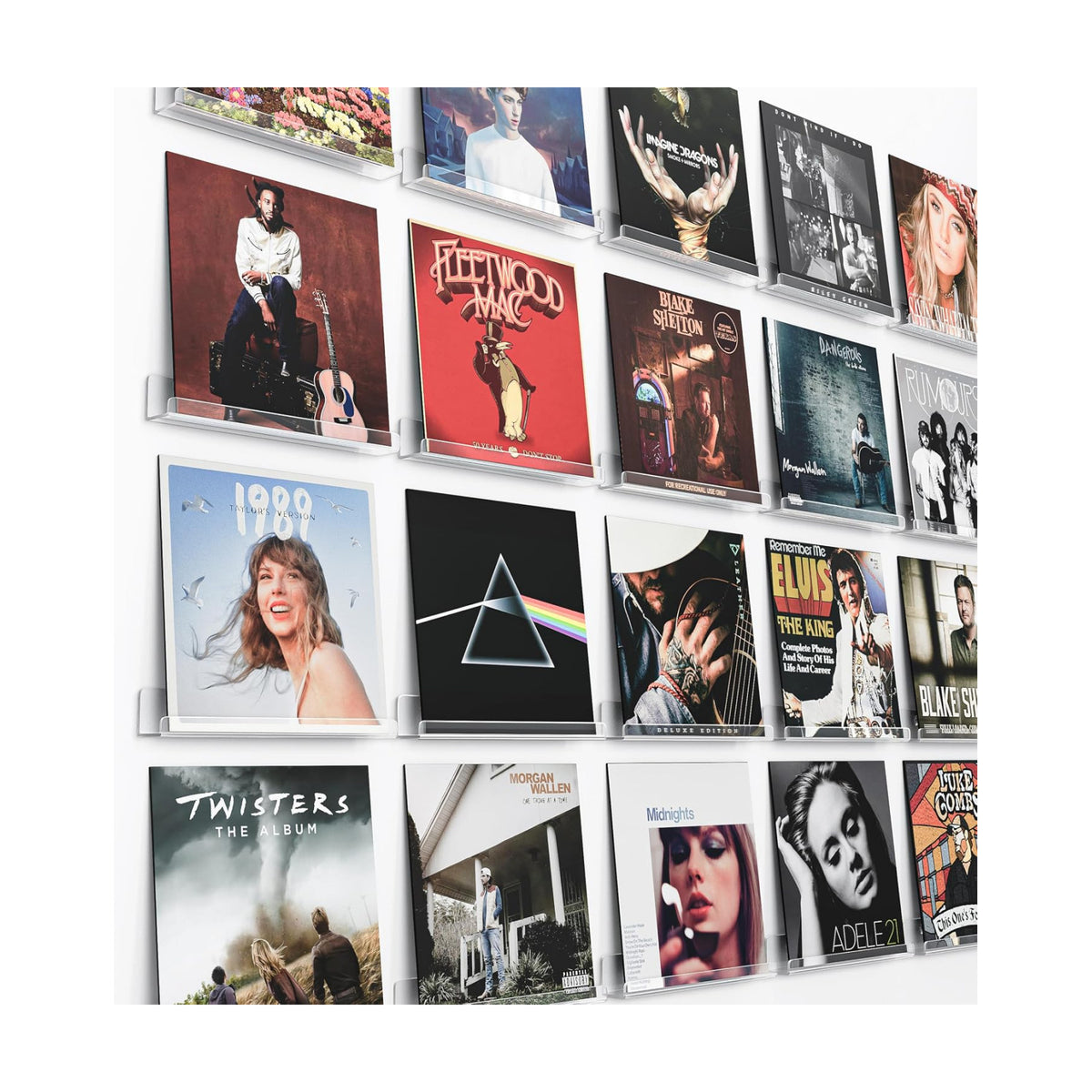 Laurensory Vinyl Record Wall Mount Shelves, 12 inch Vinyl Holder, 20 Pack | Clear Acrylic Floating Shelves for Album