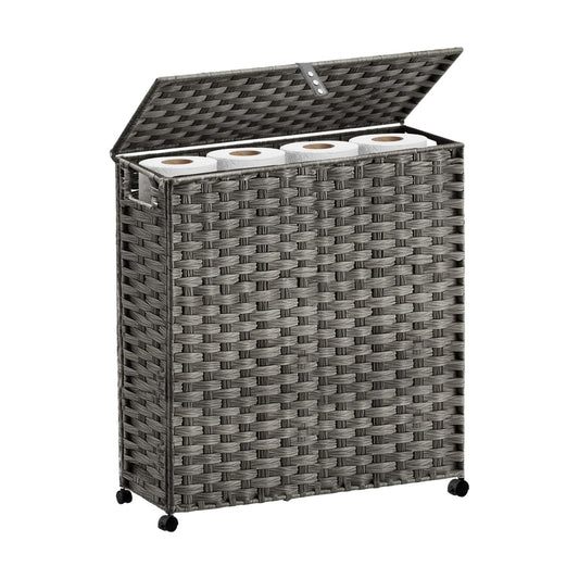 Hiagnete Toilet Paper Storage Basket with Lid and Wheels, Rattan Toilet Paper Holder Storage, Toilet Paper Organizer