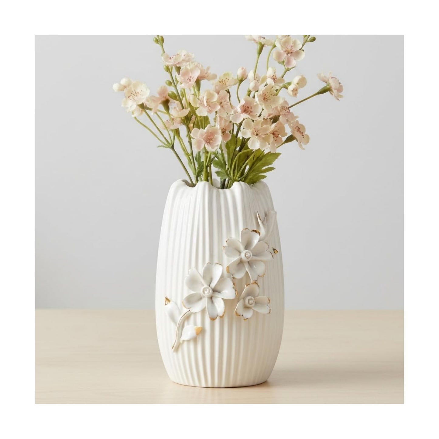 Ceramic Vase / Textured Boho Flower Vase / White / 7 Inch
