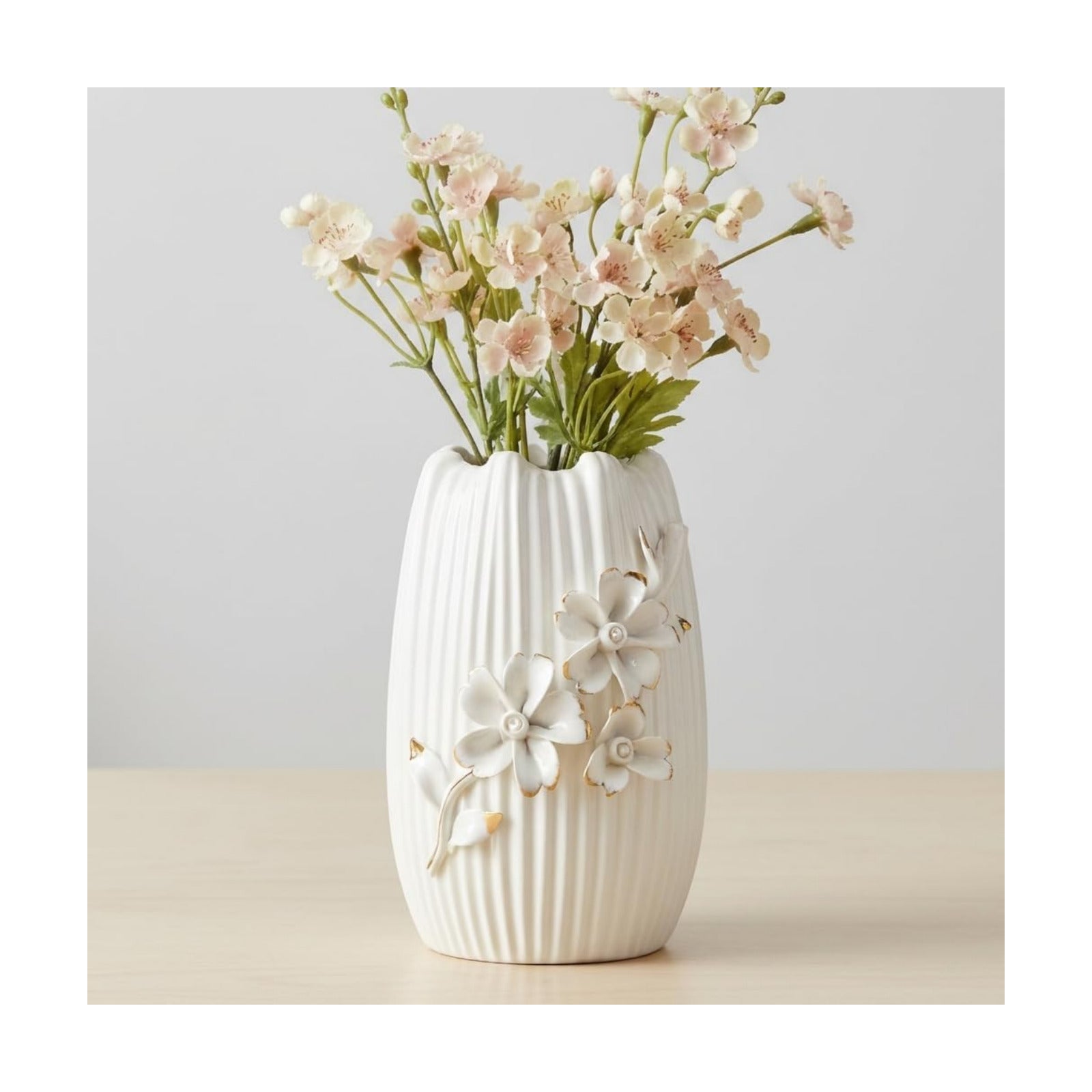 Ceramic Vase / Textured Boho Flower Vase / White / 7 Inch
