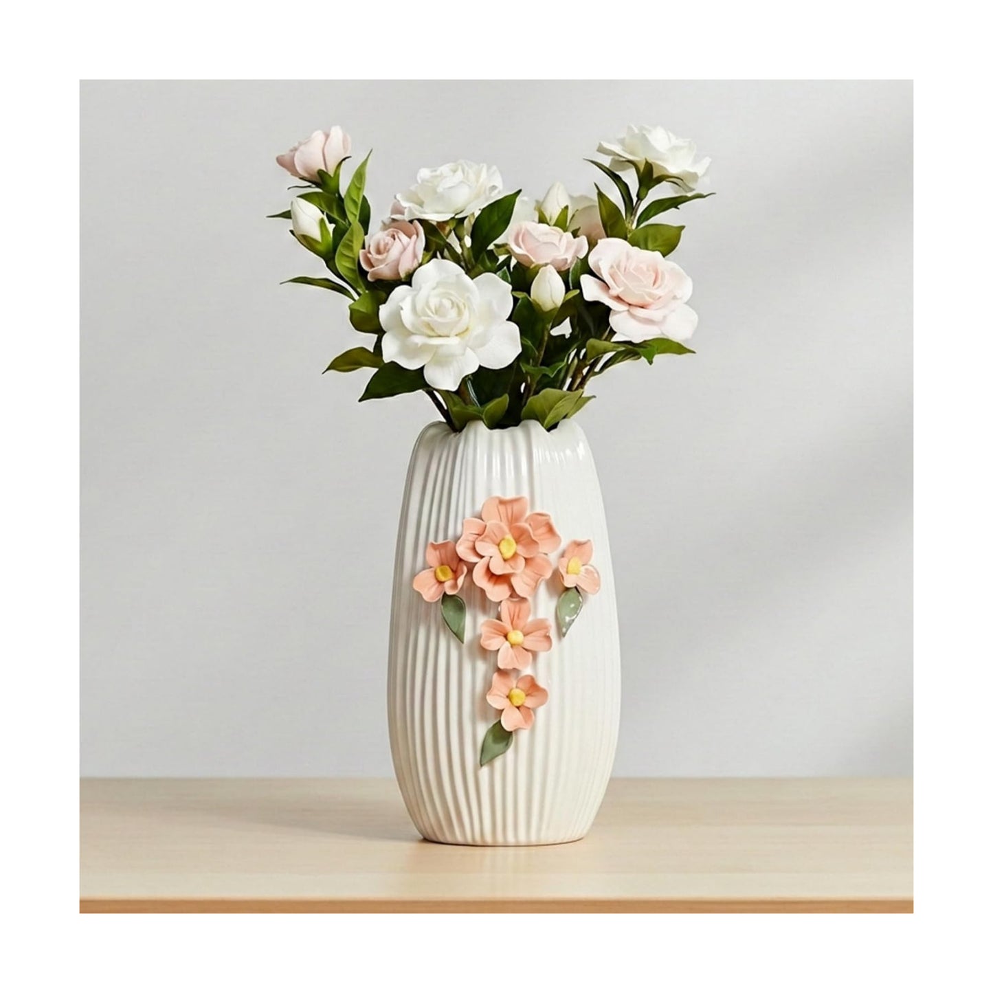 Modern Boho Ceramic Vases Home Decor / White and Orange / 9 Inch