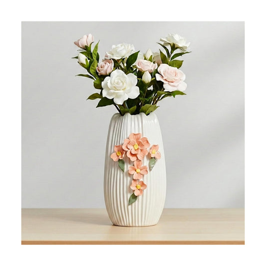 Modern Boho Ceramic Vases Home Decor / White and Orange / 9 Inch
