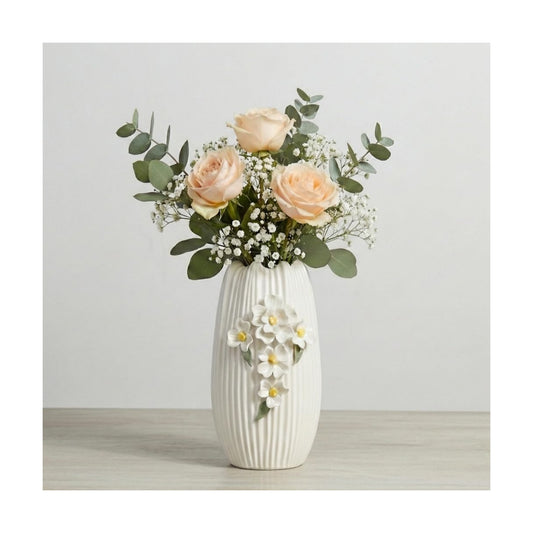 Modern Boho Vases for Centerpieces / White and Yellow / 9 Inch