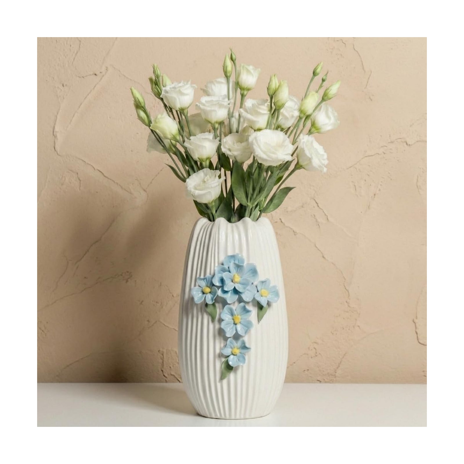 Modern Ceramic Vase / White and Light Blue / 9 Inch