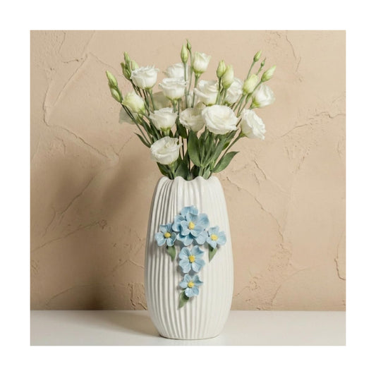 Modern Ceramic Vase / White and Light Blue / 9 Inch