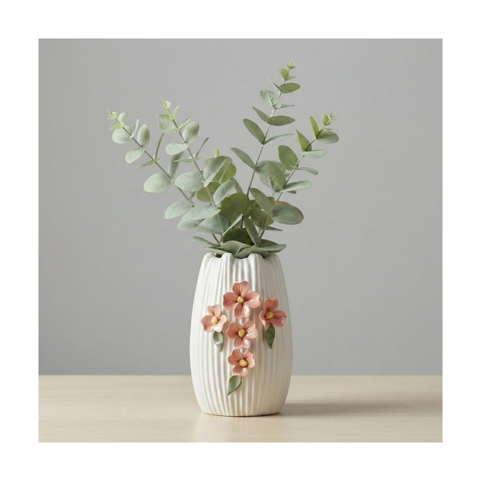 Ceramic Modern Vase for Pampas Grass / White and Orange / 7 Inch
