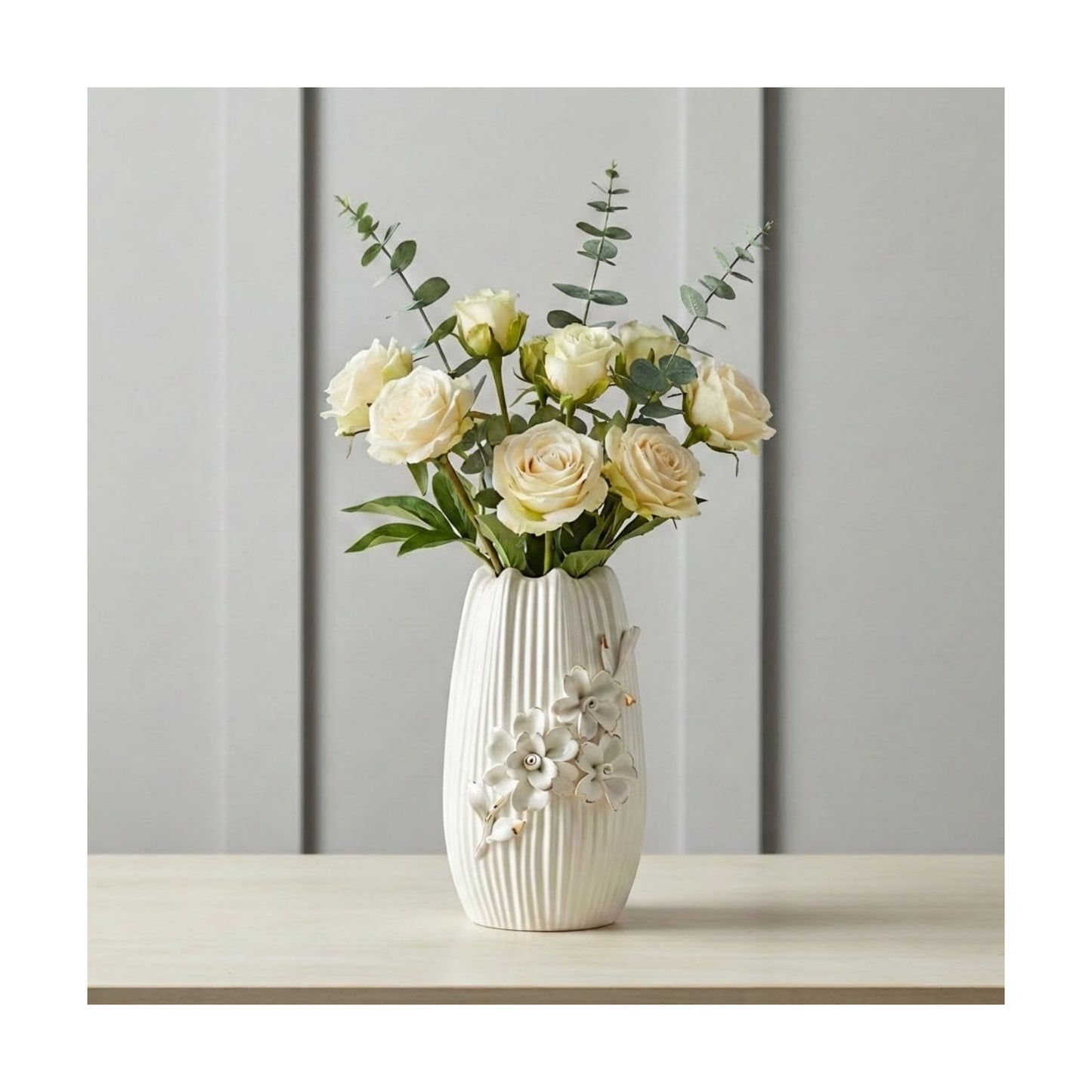 Ceramic Vase / 3D Modern Vase for Centerpieces / White / 9 Inch