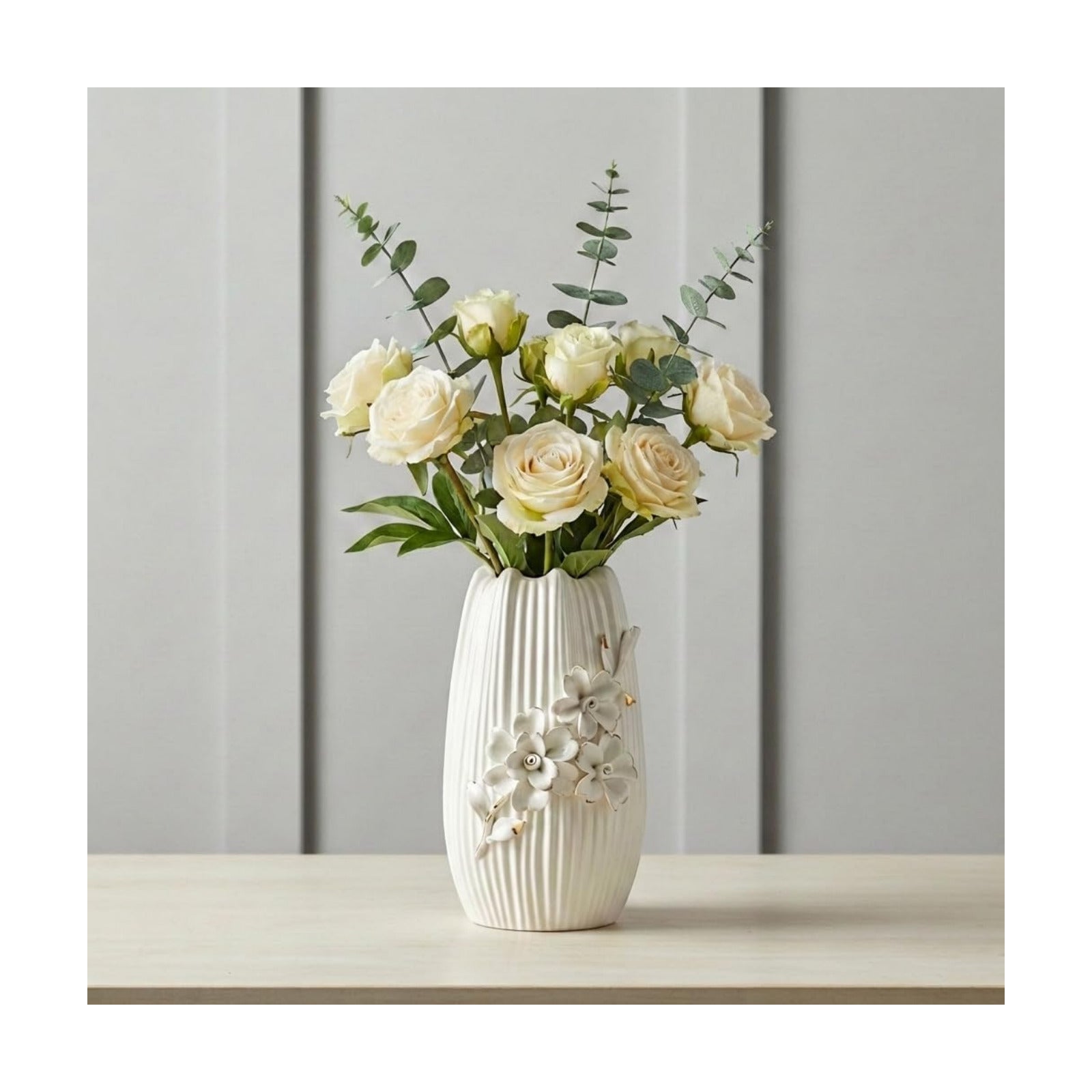 Ceramic Vase / 3D Modern Vase for Centerpieces / White / 9 Inch