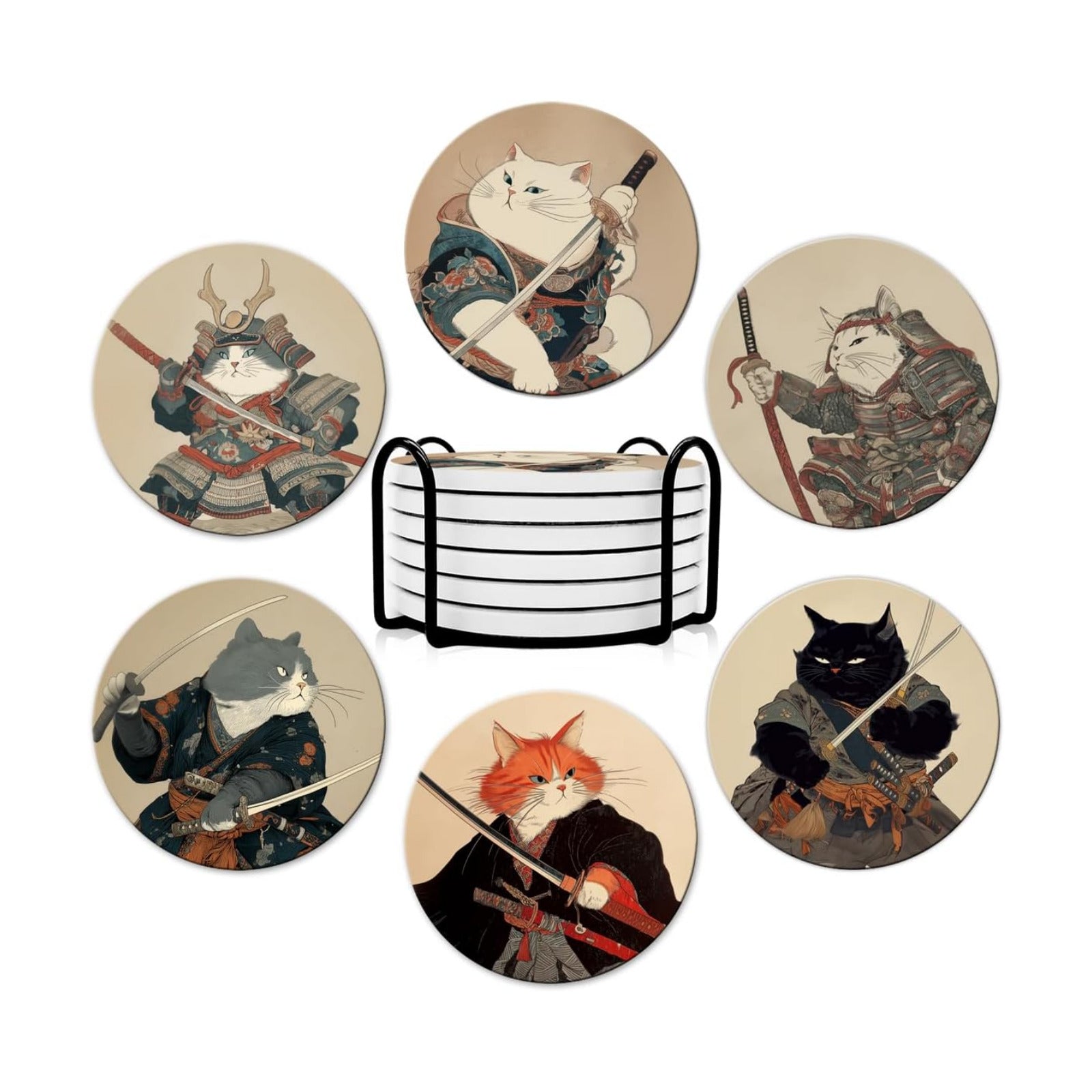 Round Absorbent Ceramic Stone Coasters / Set of 6