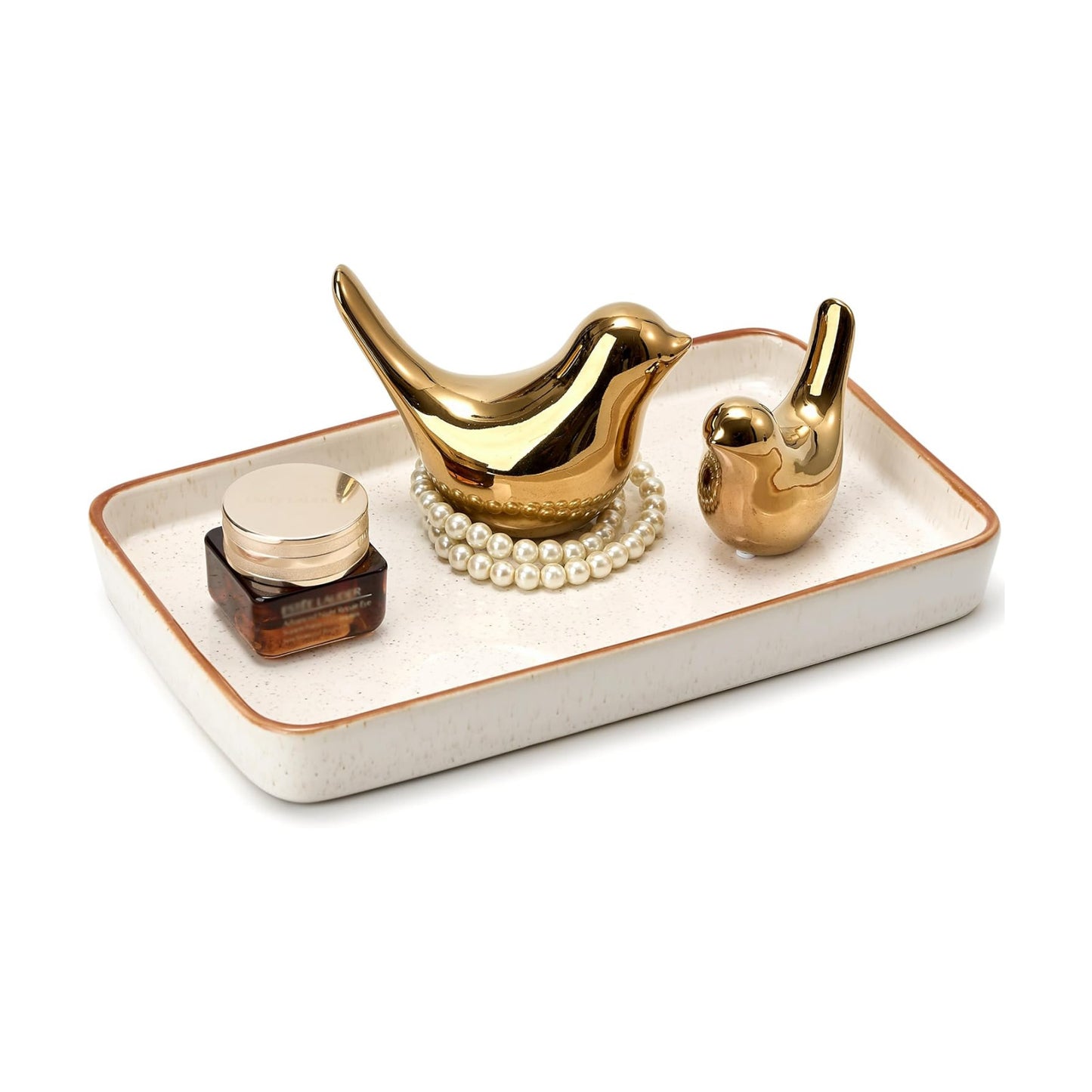 Bathroom Vanity Tray for Countertop- Ceramic Decorative Organizer / Reactive White-1 Pc / 10 x 6 x 1