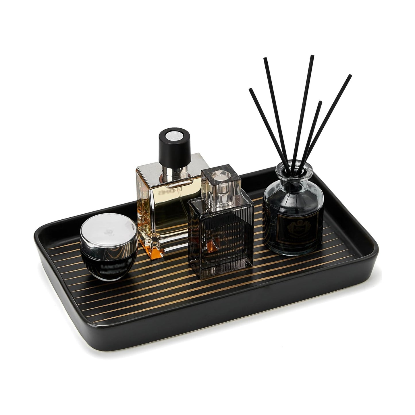 Black Bathroom Vanity Tray for Countertop / Black Color with Golden Stripes-1 Pc / 10 x 6 x 1