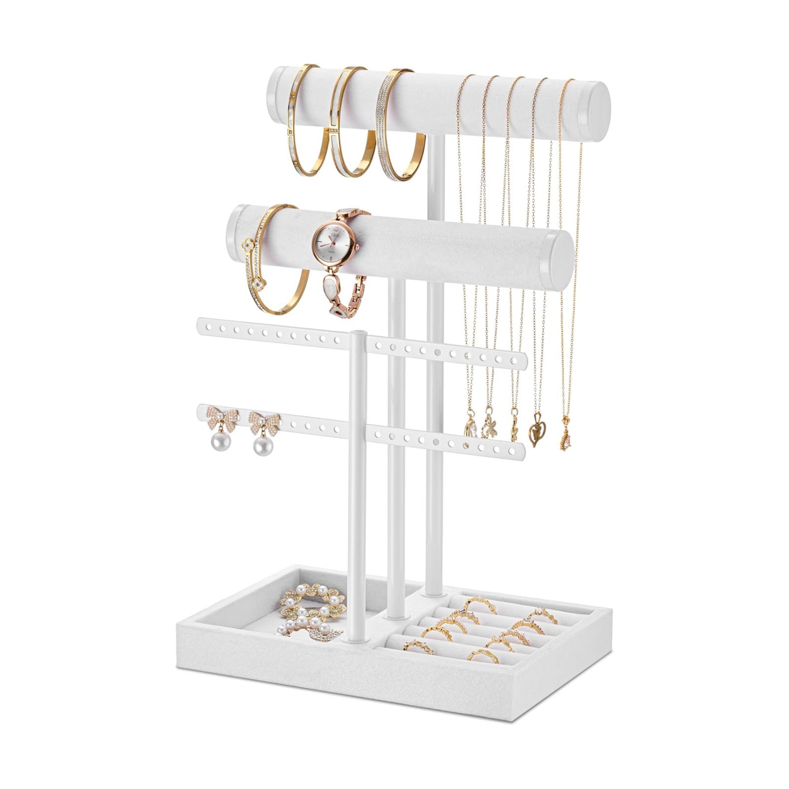 Detachable T Bar Velvet Bracelet Holder / Pure White / Standard