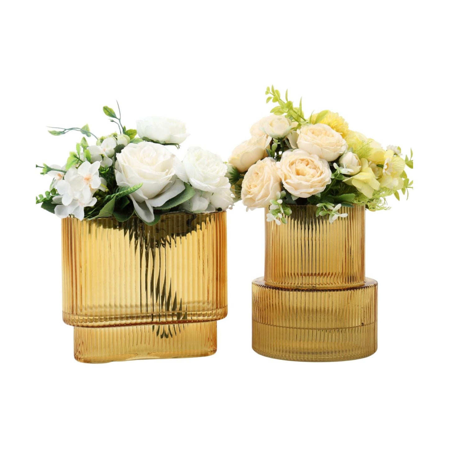 Glass Vases / Modern Glass Vase / Amber / Ribbed + Oval / Set of 2