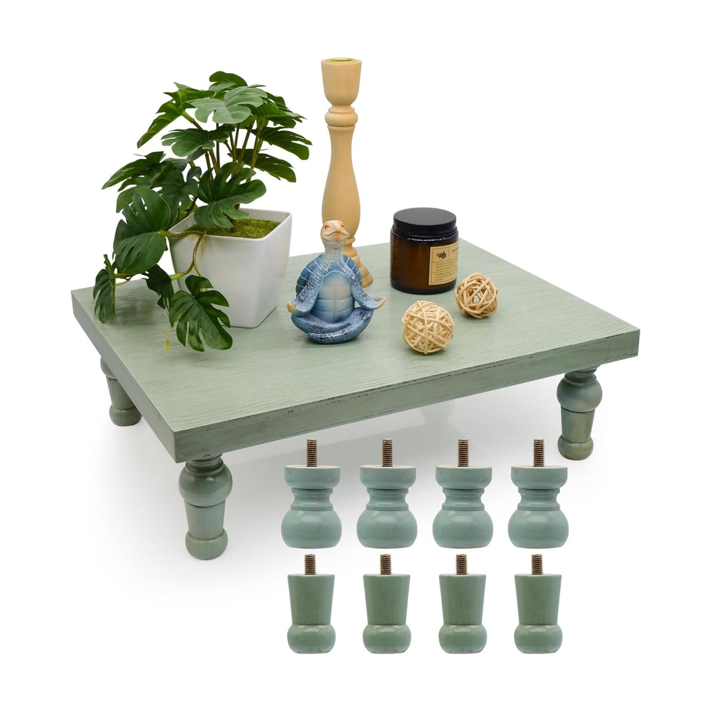 Wooden Riser Decorative Tray / Green