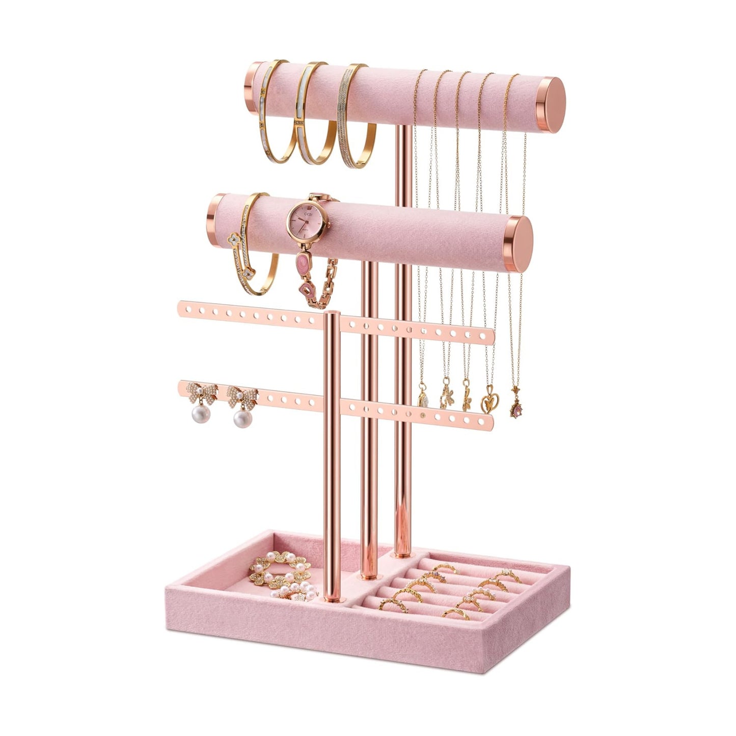 Detachable T Bar Velvet Bracelet Holder / Pink / Standard