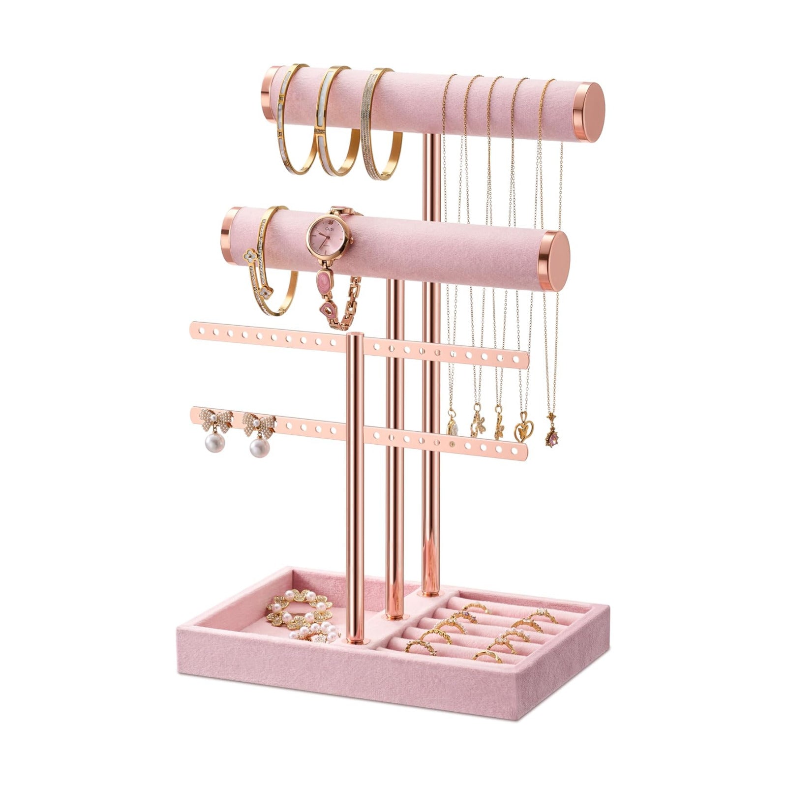 Detachable T Bar Velvet Bracelet Holder / Pink / Standard