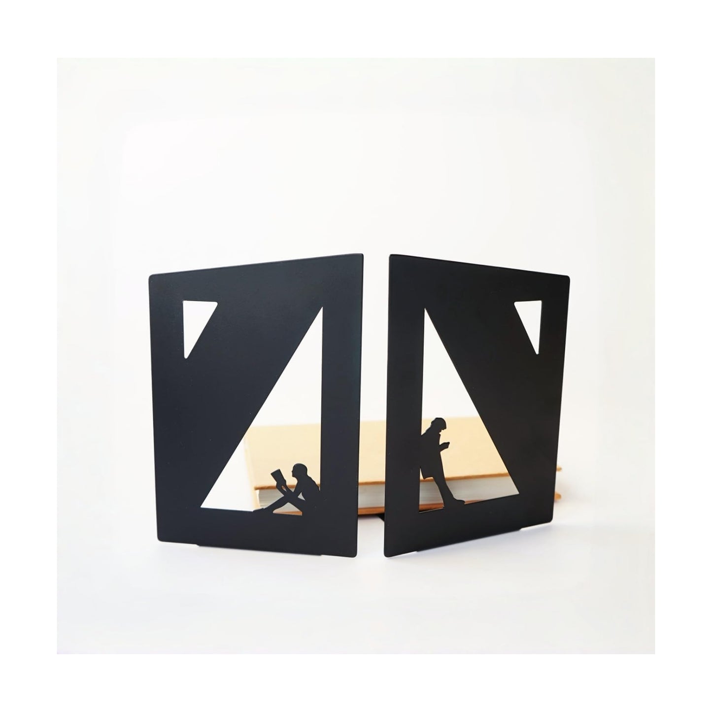 1 Pair Reading Couple Metal Book Ends to Hold Books / Black / Set of 2