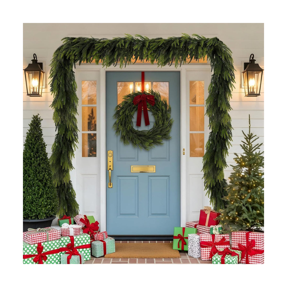 N&T NIETING 6FT Christmas Norfolk Pine Garland Real Touch Pine Artificial Faux Greenery Garlands Winter Christmas Garland for Table Mantle Fireplace Holiday Indoor Outdoor Xmas Decorations (6 Pcs)