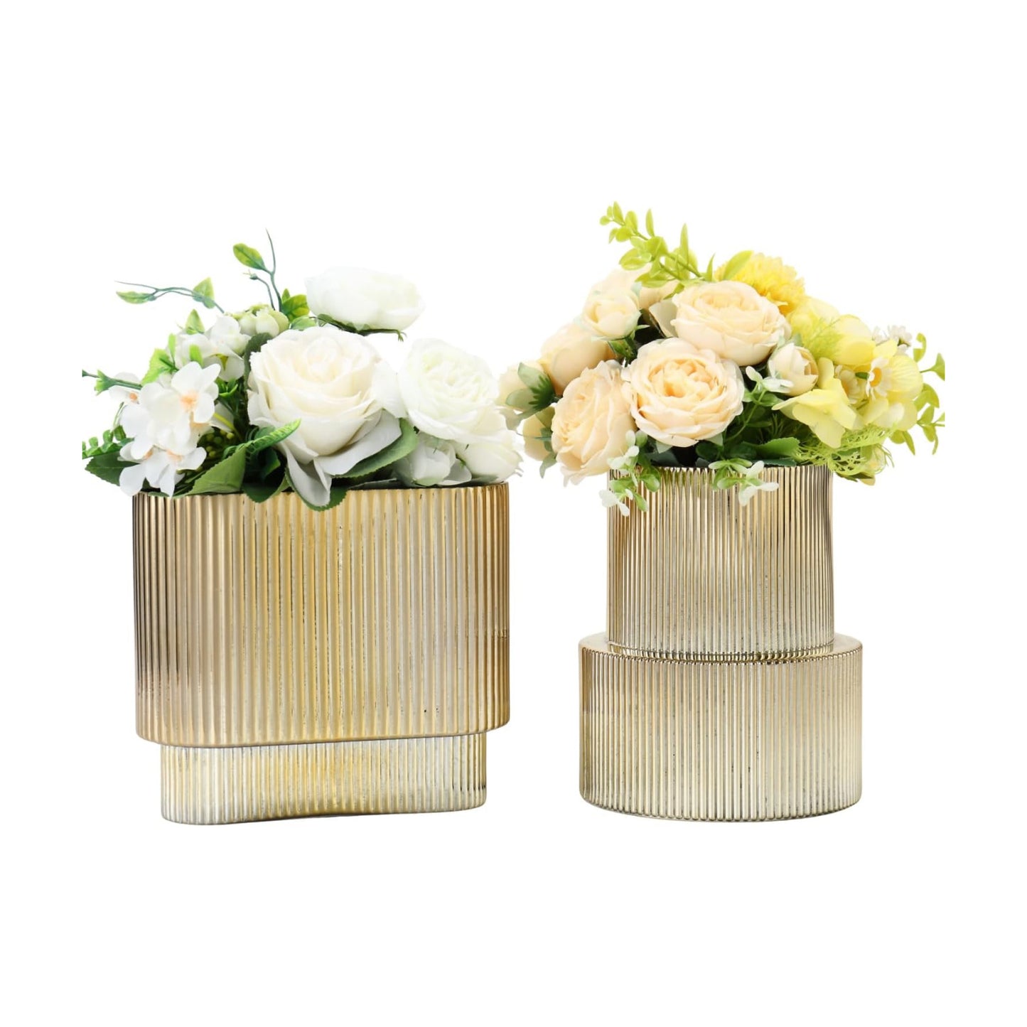 Glass Vases / Modern Glass Vase / Gold / Ribbed + Oval / Set of 2