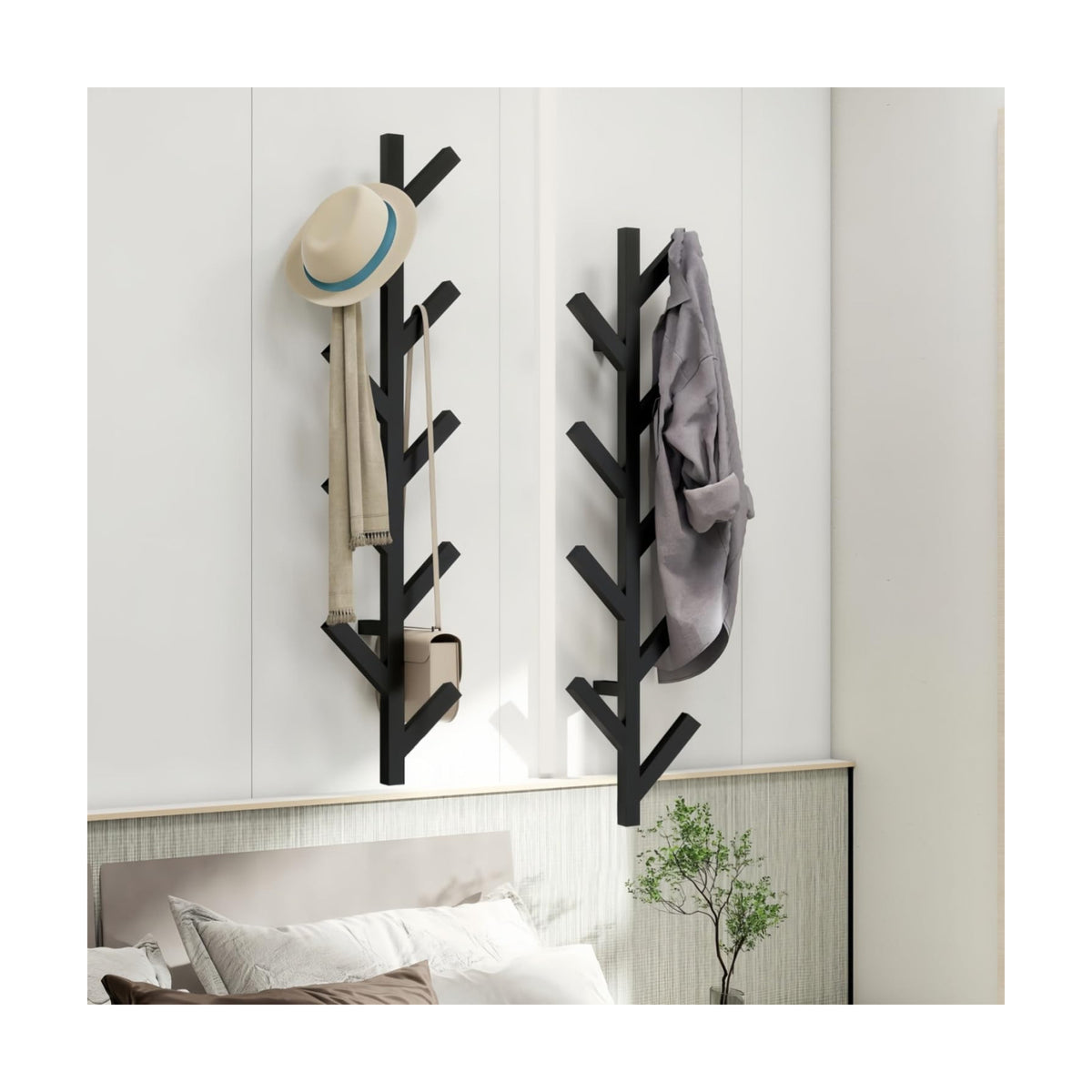 Prywot 2PK Vertical Hat Rack, Metal Coat Rack Wall Mounted, Black, 37.8" | 9 Hooks, Space-saving wall-mounted design