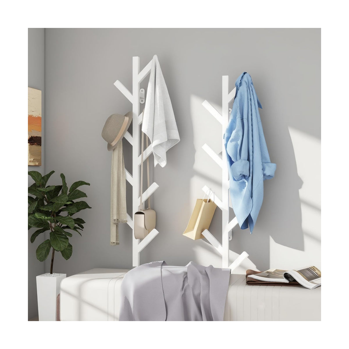 Prywot 2PK Vertical Hat Rack, Metal Coat Rack Wall Mounted, White, 37.8" | 9 Hooks, Space-saving wall-mounted design
