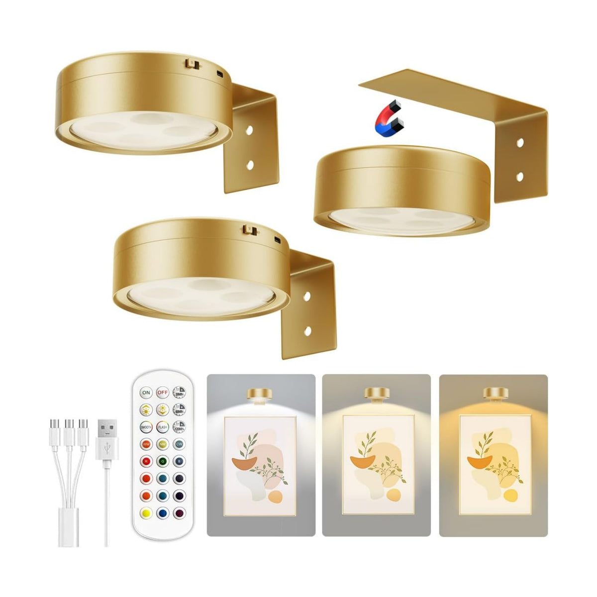 Xuolder Picture Lights for Wall,2000mAh Rechargeable Battery Poster Lights LED Magnetic Painting Light with Remote