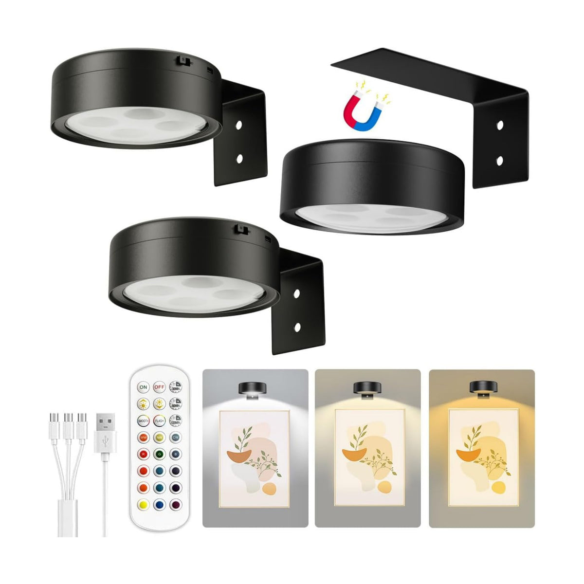 Xuolder Picture Lights for Wall,2000mAh Rechargeable Battery Poster Lights LED Magnetic Painting Light with Remote