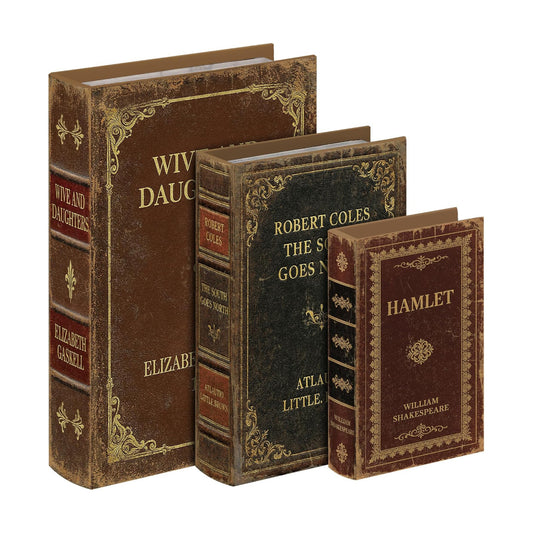 Vintage Faux Leather Decorative Book Box / 3 x Classic Literature / Set of 3