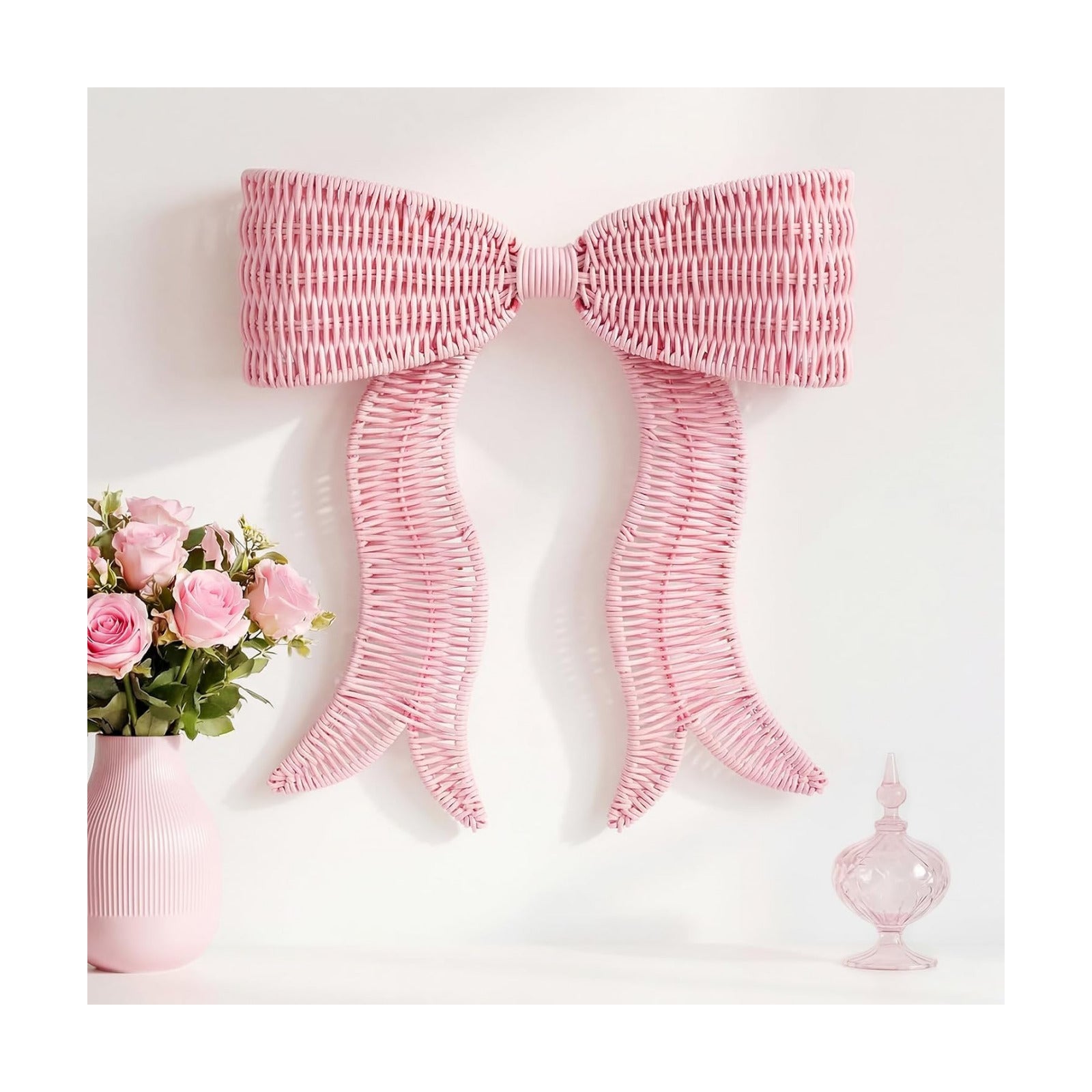 Rattan Bow Wall Decoration Boho Bow Wall Decor Woven Natural Hanging Woven Decor for Nursery / Pink