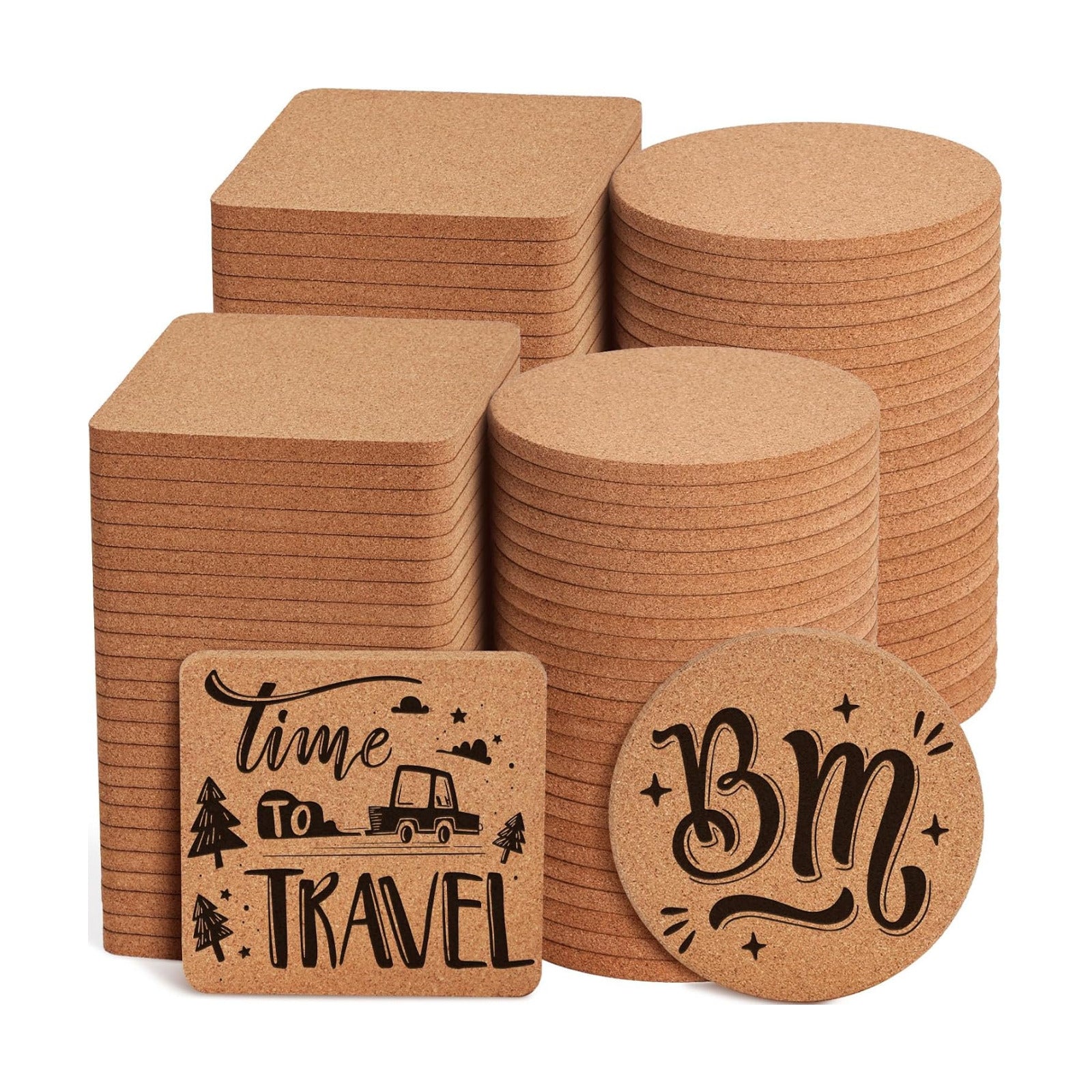 Cork Coasters for Laser Engraving / Square+round / Set of 100