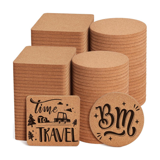 Cork Coasters for Laser Engraving / Square+round / Set of 100