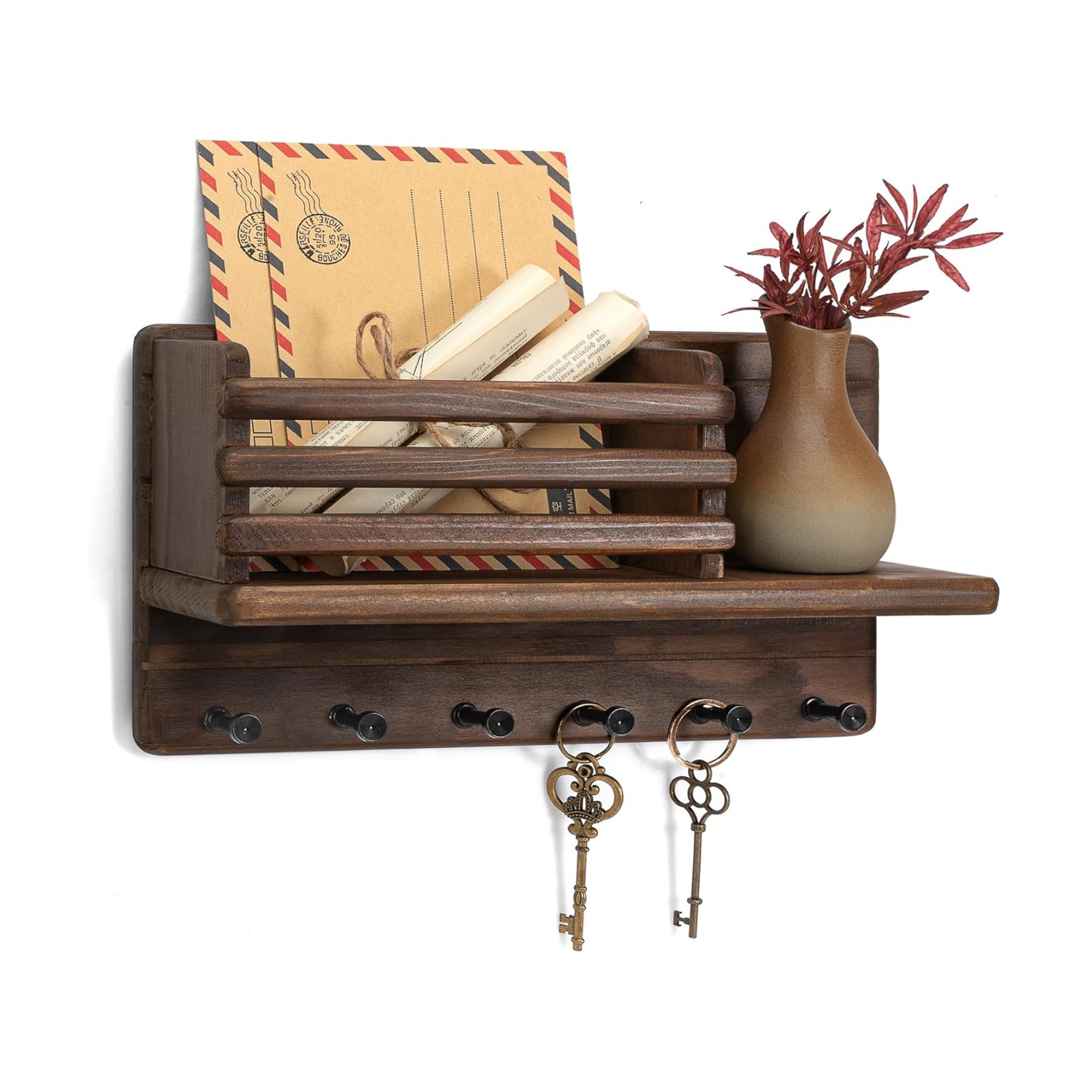Floating Shelf & 6 Hooks / Brown