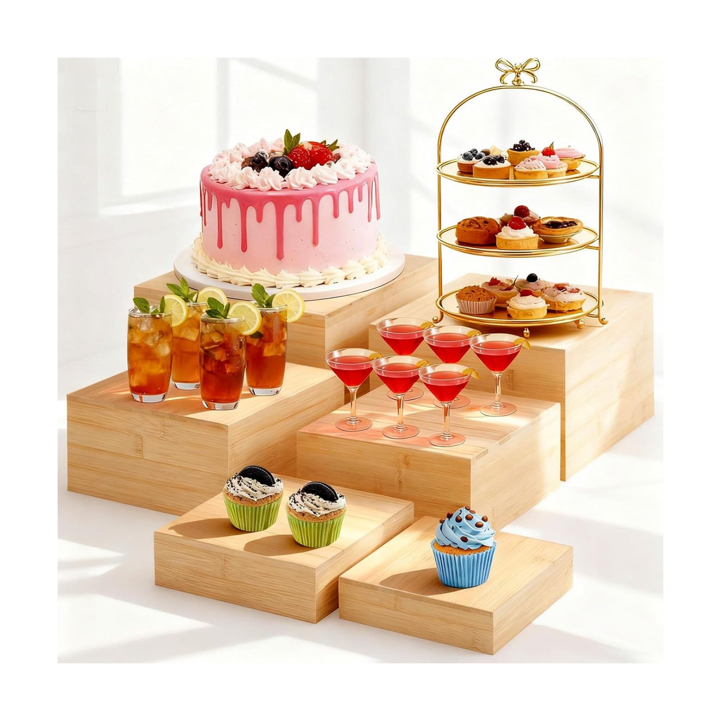 Cake Cupcake Display Stand Cube / 10" 9" 8" 7.5" 6.7" 6 / Beige / Set of 6