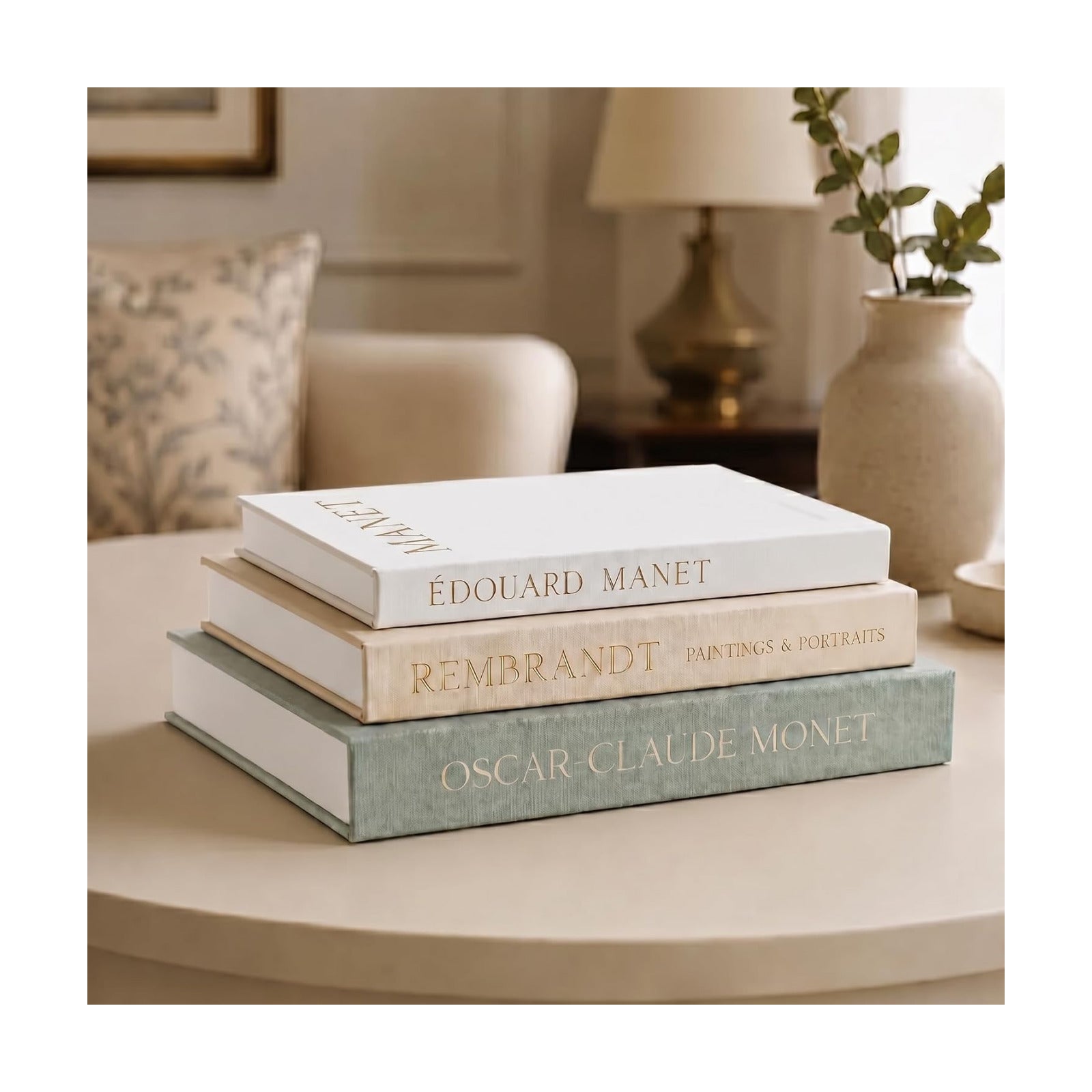 Linen Faux Book / Sage-beige-apricot / Set of 3