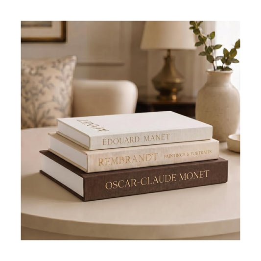 Linen Faux Book / Brown-beige-apricot / Set of 3