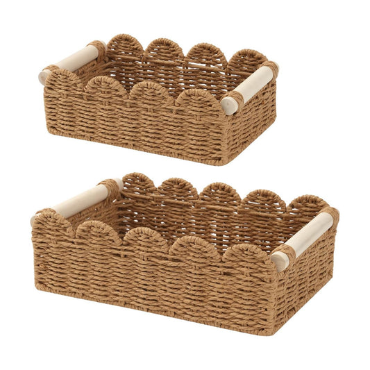 Wicker Storage Baskets / 2PC / Wave-handle / Set of 2