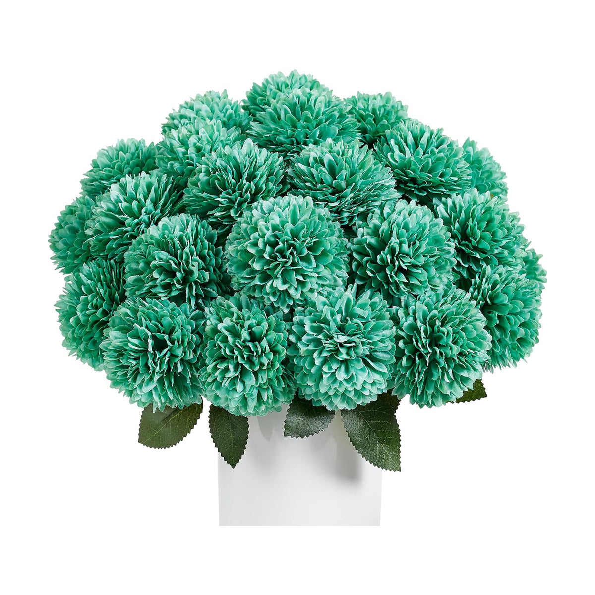 SITUMEIZI 12 Pcs Teal Flowers Artificial Chrysanthemums, Fake Mums