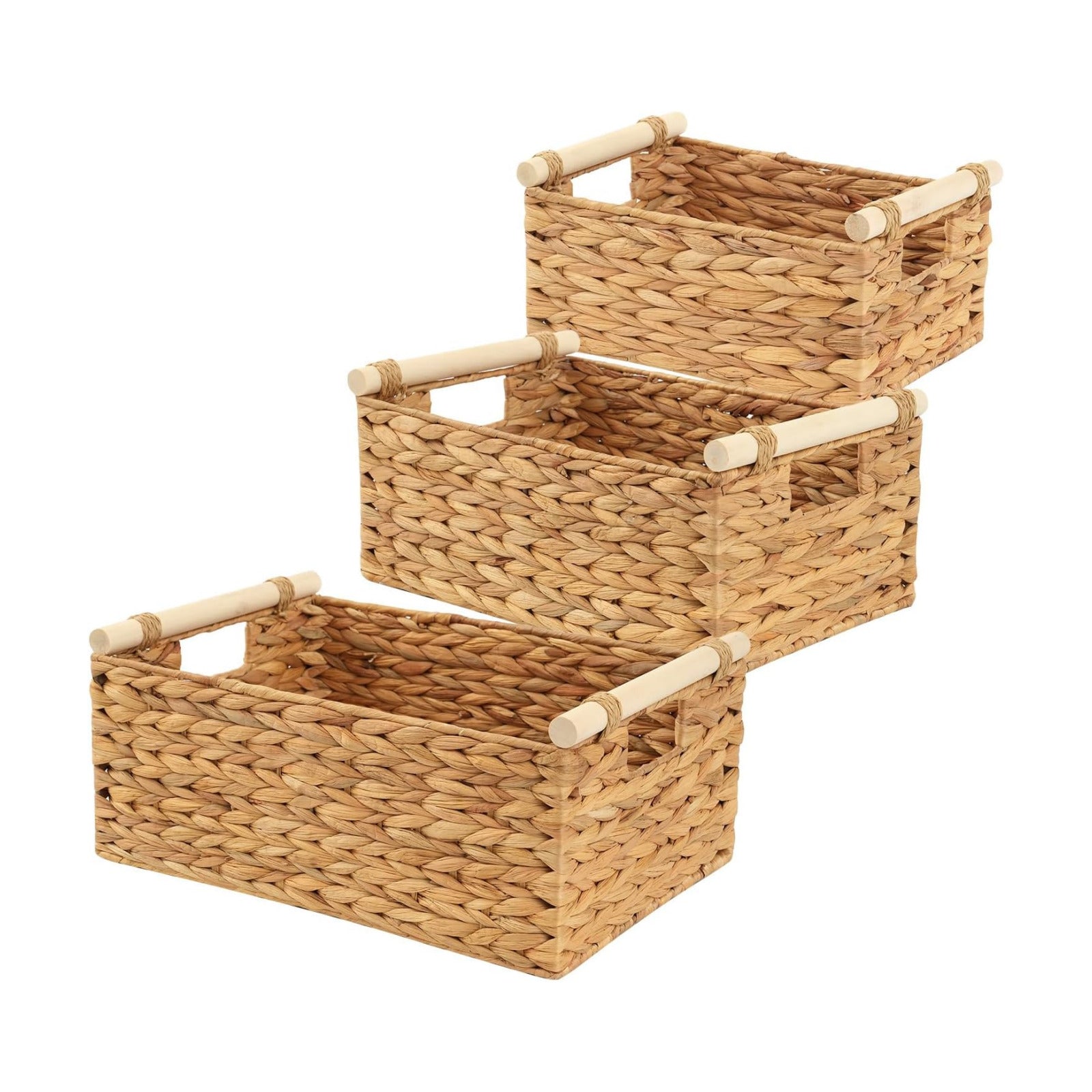 Woven Storage Baskets Set / 3PC / Rectangle / Natural / Set of 3