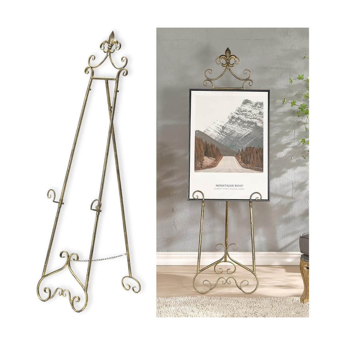 60” H Vintage Easel Stand for Sign Metal Adjustable | Large Display Standing for Displaying Pictures Wedding Poster